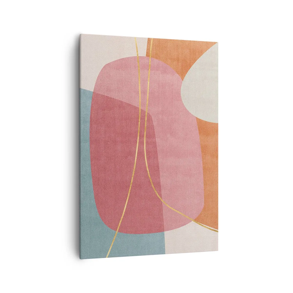 Obraz na płótnie - Abstrakcyjne kształty w pastelowych kolorach z delikatnymi liniami - 70x100cm - Pastelowa kompozycja z nicią złota - Nowoczesna dekoracja ścienna do salonu i sypialni ARTTOR