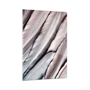 Obraz na szkle - Zbliżenie na pastelowe pióra w odcieniach różu i srebra - 50x70cm - W różowej srebrzystości - Nowoczesna dekoracja ścienna do salonu, kuchni i sypialni ARTTOR