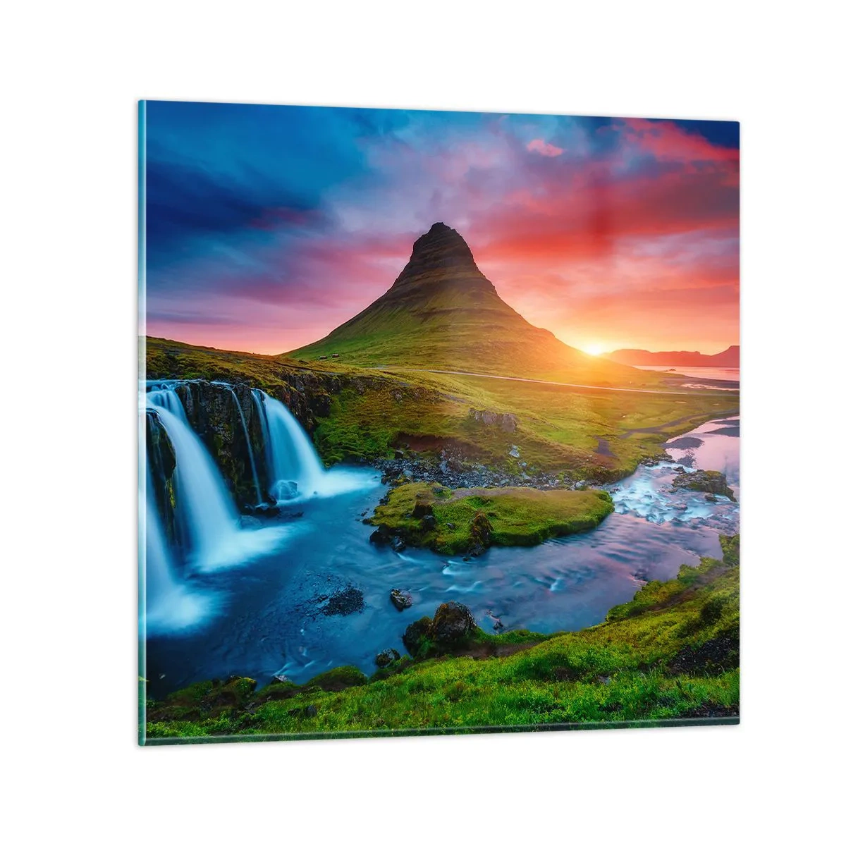 Obraz na szkle - Islandia - ogień i woda - 40x40 cm