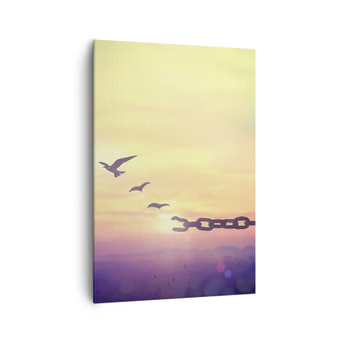 Obraz na płótnie - Symbol wolności z ptakami i zerwanym łańcuchem - 70x100cm - Zwycięstwo wolności - Nowoczesna dekoracja ścienna do salonu i sypialni ARTTOR