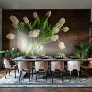 Fototapeta Premium Sand - Soczyste i świeże w zieleni i bieli - Kwiaty, Tulipany, Bukiet Kwiatów - 350x256 cm