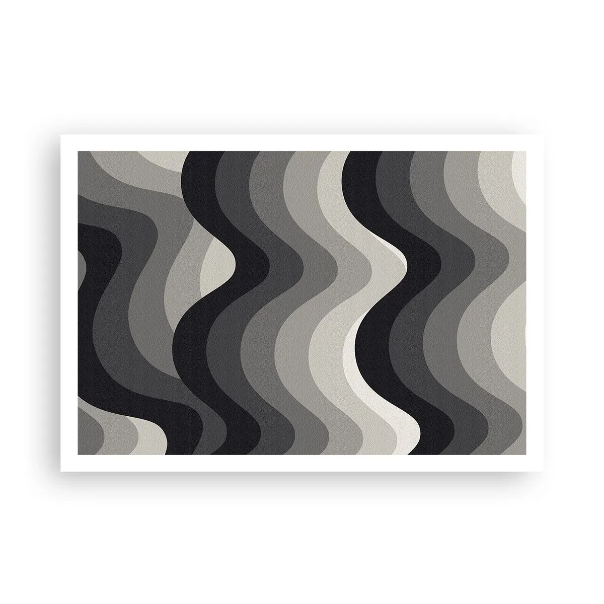 Plakat - Czarno-białe faliste wzory w odcieniach szarości - 100x70cm - Fala za falą - Nowoczesna dekoracja ścienna do salonu i sypialni ARTTOR