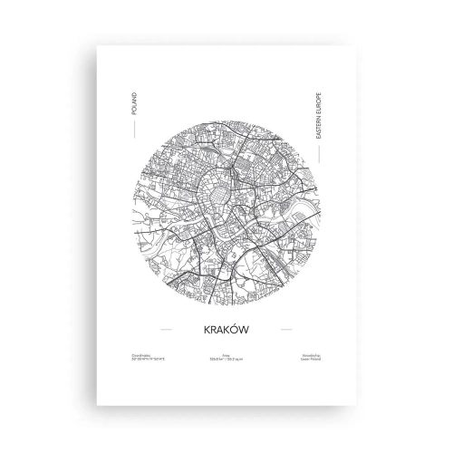Plakat - Minimalistyczna mapa Krakowa w okręgu - 50x70cm - Anatomia Krakowa - Nowoczesna dekoracja ścienna do salonu, kuchni i sypialni ARTTOR