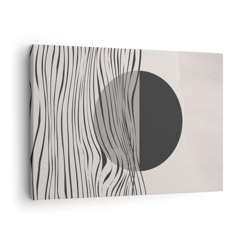 Obraz na płótnie - Abstrakcyjne linie i geometryczne kształty w stonowanych barwach - 70x50cm - Kompozycja połowiczna - Nowoczesna dekoracja ścienna do salonu i sypialni ARTTOR