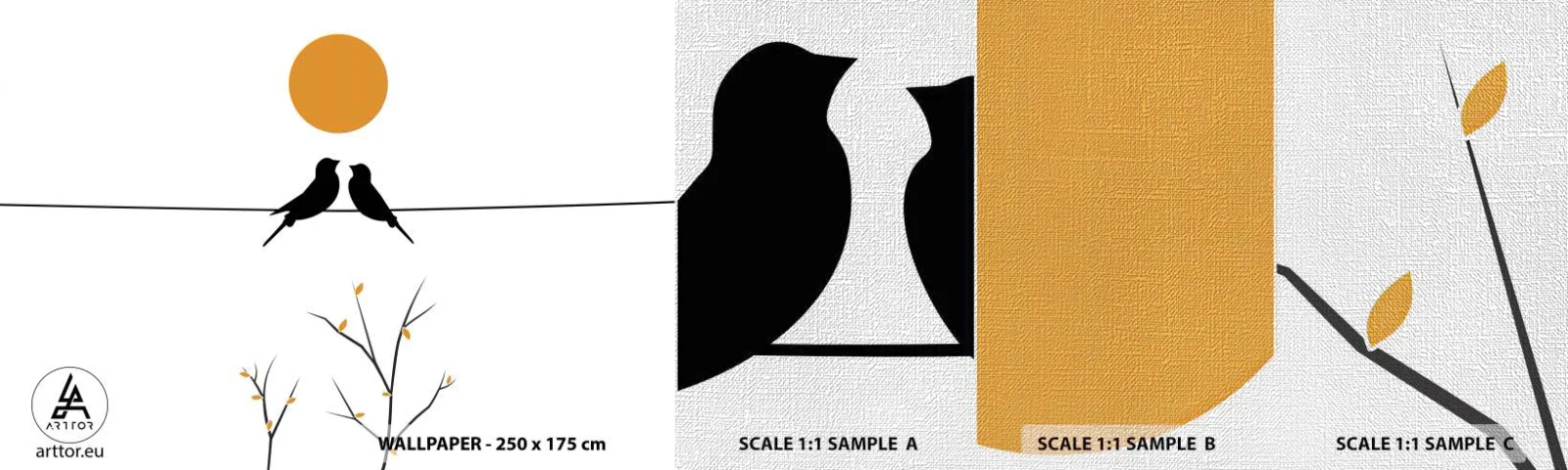 Fototapeta Próbka Premium Canvas - Słowiczy wieczór - Abstrakcja, Ptaki, Grafika - 100x30 cm