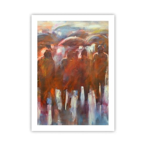Plakat - Abstrakcyjne postacie w ciepłej tonacji kolorów - 50x70cm - Równi w deszczu i mgle - Nowoczesna dekoracja ścienna do salonu, kuchni i sypialni ARTTOR