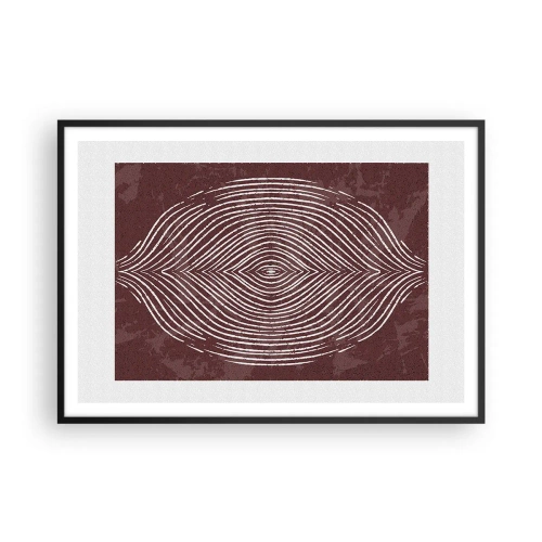 Plakat w czarnej ramie - Symetryczne fale w białych liniach na brązowym tle - 100x70cm - Przestrzeń mówi - Nowoczesna dekoracja ścienna do salonu i sypialni ARTTOR