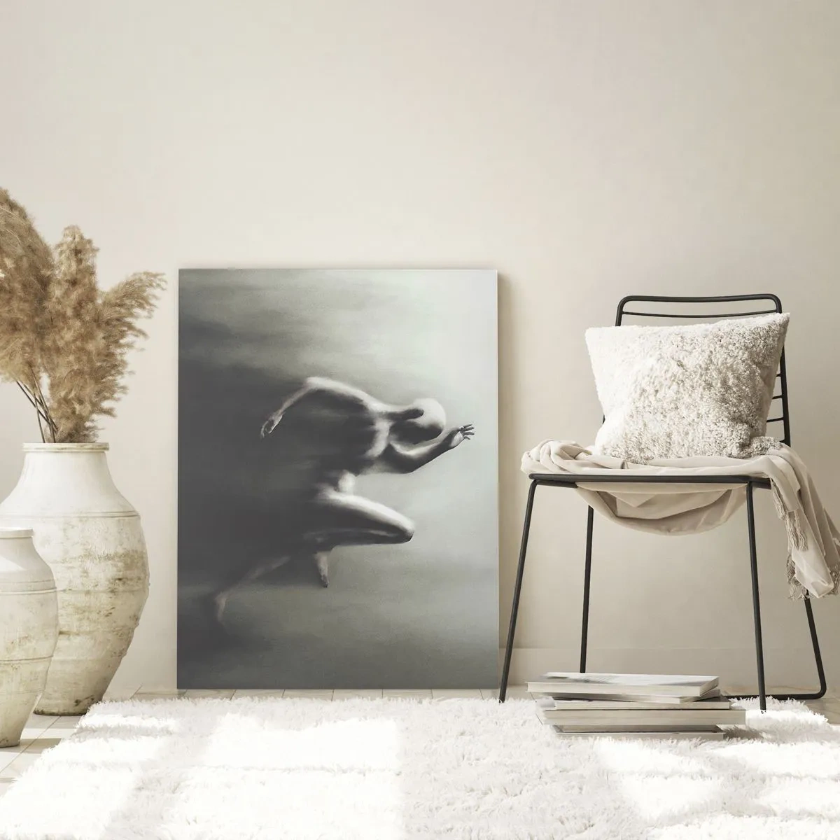 Obraz na szkle - Czarno-biała sylwetka biegnącej postaci w dynamicznym i surrealistycznym stylu - 70x100cm - Niepowstrzymany - Nowoczesna dekoracja ścienna do salonu i sypialni ARTTOR