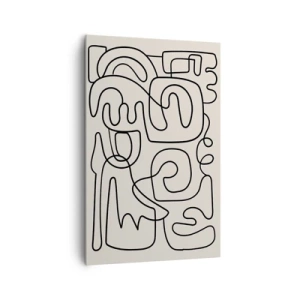 Obraz na płótnie - Abstrakcyjny wzór line art w czerni na jasnym tle - 80x120cm - Po śladzie - Nowoczesna dekoracja ścienna do salonu i sypialni ARTTOR