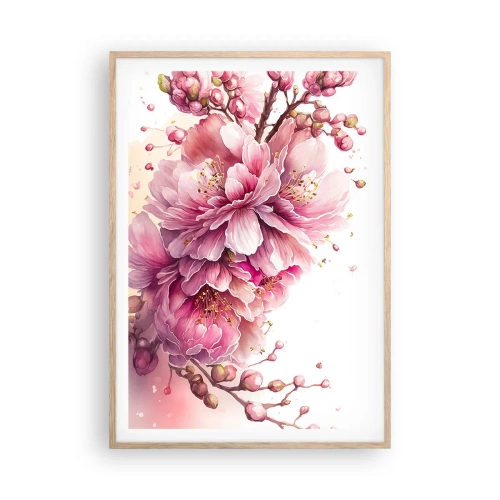 Plakat w ramie jasny dąb - Kwiat kwitnącej wiśni - 70x100 cm