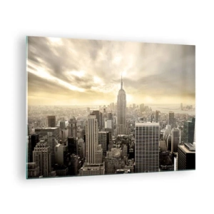 Obraz na szkle - Panorama miasta z wieżowcami i Empire State Building - 70x50cm - Nowy Jork utkany z szarości - Nowoczesna dekoracja ścienna do salonu i sypialni ARTTOR