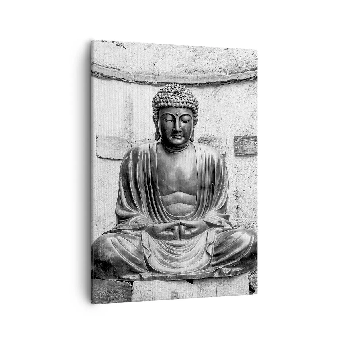 Obraz na płótnie - Posąg Buddy w medytacyjnej pozie - 50x70cm - U źródeł spokoju - Nowoczesna dekoracja ścienna do salonu, kuchni i sypialni ARTTOR