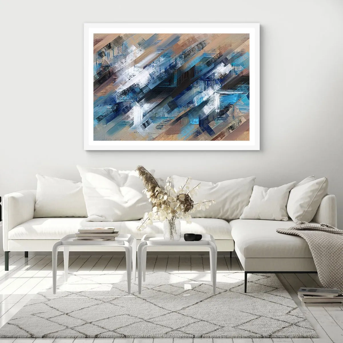 Plakat w białej ramie - Po błękitnym skosie - 70x50 cm