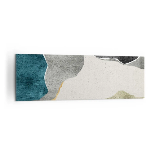 Obraz na płótnie - Geometryczne formy w odcieniach szarości, zieleni i złota - 160x50cm - Mozaikowa kompozycja z nitką złota - Nowoczesna dekoracja ścienna do salonu i sypialni ARTTOR