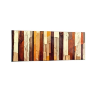 Obraz na szkle - Geometryczna kompozycja w odcieniach drewna i złota - 140x50cm - Hymn leśnych drzew - Nowoczesna dekoracja ścienna do salonu i sypialni ARTTOR