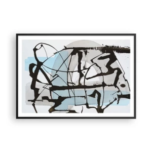 Plakat w czarnej ramie - Abstrakcyjne linie i kształty w błękicie i czerni - 100x70cm - Mimo wszystko błękitny - Nowoczesna dekoracja ścienna do salonu i sypialni ARTTOR