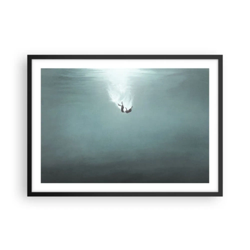 Plakat w czarnej ramie - Postać zanurzająca się w głębokiej wodzie o turkusowym odcieniu - 70x50cm - W objęciach oceanu - Nowoczesna dekoracja ścienna do salonu i sypialni ARTTOR