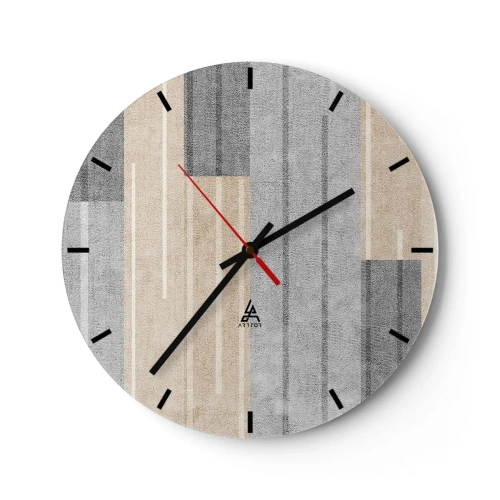 Zegar ścienny - Geometryczna kompozycja z pionowymi pasami w szarościach - 30x30cm - Kompozycja: trzymać pion - Nowoczesna dekoracja ścienna do salonu, kuchni i sypialni ARTTOR