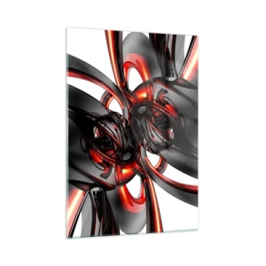 Obraz na szkle - Nowoczesna abstrakcja w czerni i czerwieni - 50x70cm - Ruch w graficie i czerwieni - Nowoczesna dekoracja ścienna do salonu, kuchni i sypialni ARTTOR