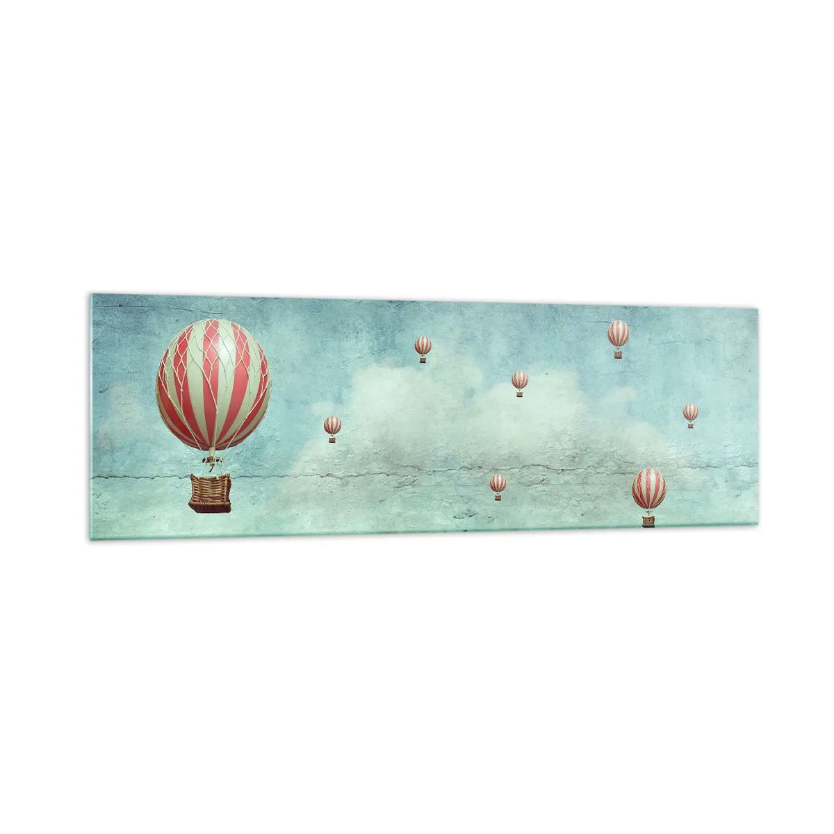 Obraz na szkle - Retro balony na tle błękitnego nieba i zieleni - 160x50cm - Wolni od zgiełku życia - Nowoczesna dekoracja ścienna do salonu i sypialni ARTTOR