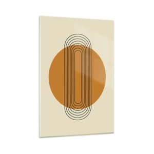 Obraz na szkle - Geometryczny wzór z pomarańczowym kołem i liniami - 80x120cm - Plan doskonały - Nowoczesna dekoracja ścienna do salonu i sypialni ARTTOR