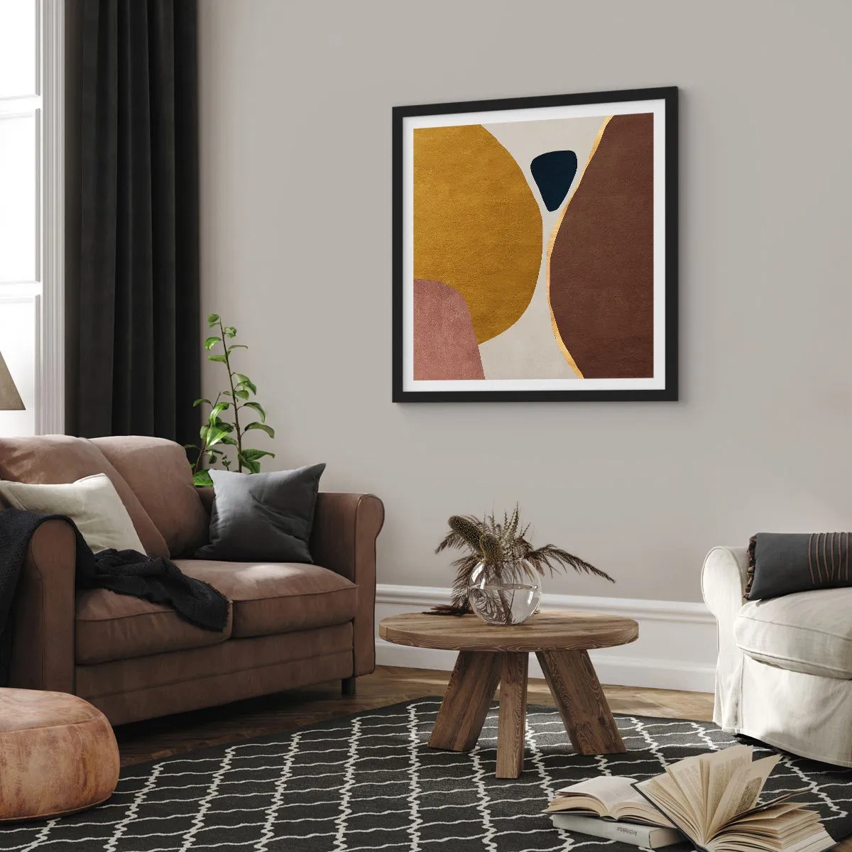 Plakat w czarnej ramie - Abstrakcja – miejsce w przestrzeni - 30x30 cm