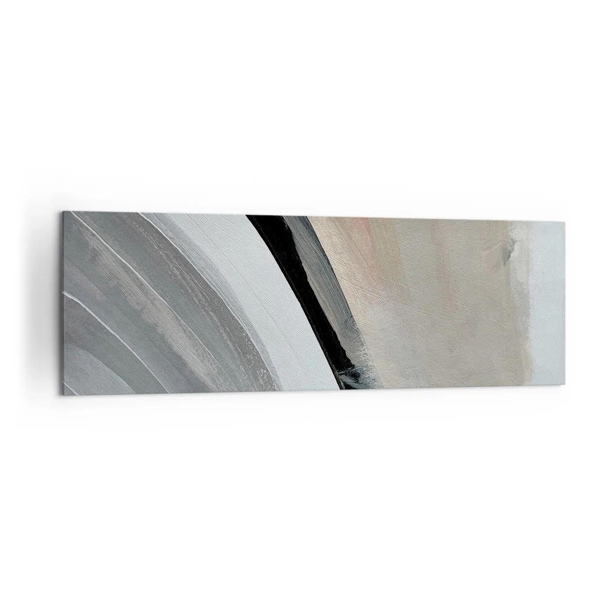 Obraz na płótnie - Abstrakcyjny łuk w odcieniach czerni, szarości i beżu - 160x50cm - Kompozycja: łuk czerni i szarości - Nowoczesna dekoracja ścienna do salonu i sypialni ARTTOR