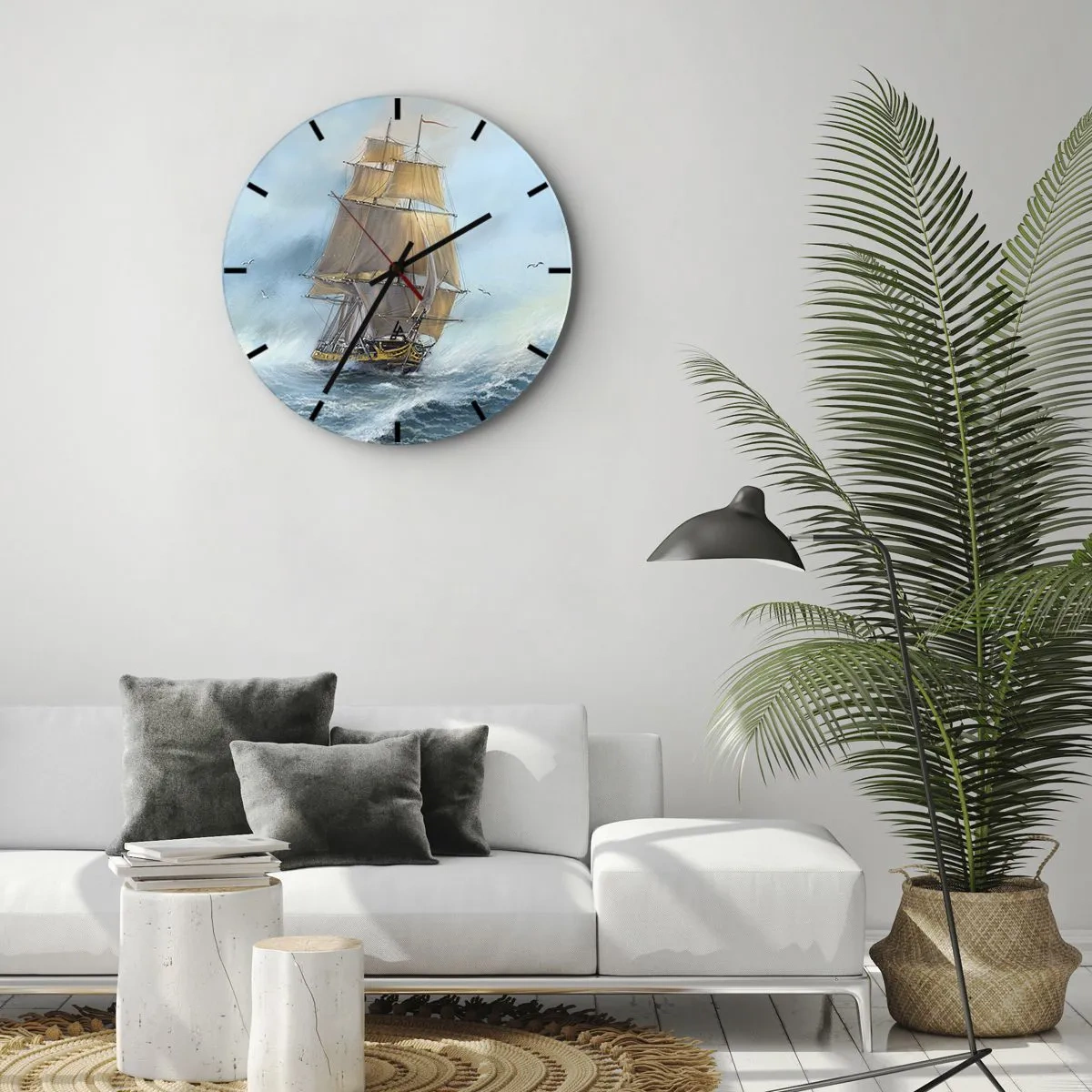 Zegar ścienny - Żaglowiec na wzburzonym morzu w dynamicznej scenerii - 30x30cm - Mknący po falach - Nowoczesna dekoracja ścienna do salonu, kuchni i sypialni ARTTOR