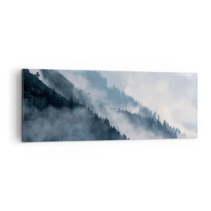 Obraz na płótnie - Mgła unosząca się nad zalesionymi zboczami gór w tajemniczym krajobrazie - 140x50cm - Mistyka gór - Nowoczesna dekoracja ścienna do salonu i sypialni ARTTOR