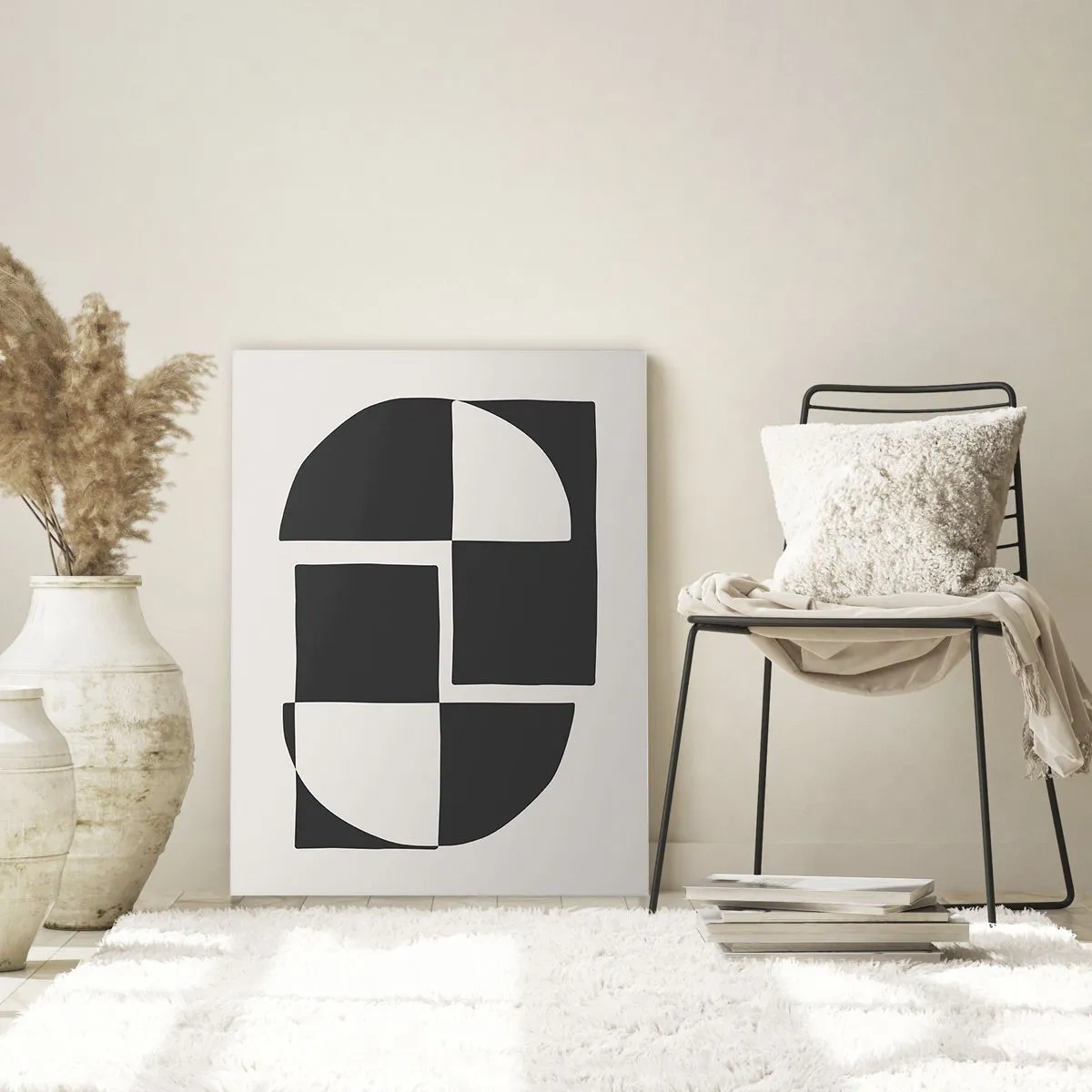 Obraz na szkle - Abstrakcyjne kształty geometryczne w czerni i bieli - 80x120cm - Antyteza – synteza - Nowoczesna dekoracja ścienna do salonu i sypialni ARTTOR