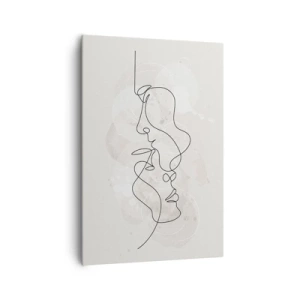 Obraz na płótnie - Abstrakcyjny kontur dwóch twarzy na jasnym tle - 70x100cm - Splątani w uścisku - Nowoczesna dekoracja ścienna do salonu i sypialni ARTTOR