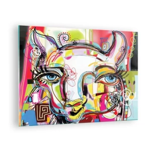 Obraz na szkle - Abstrakcyjny obraz kociej twarzy w kolorowej ekspresji artystycznej - 70x50cm - Bogactwo kociej matury - Nowoczesna dekoracja ścienna do salonu i sypialni ARTTOR