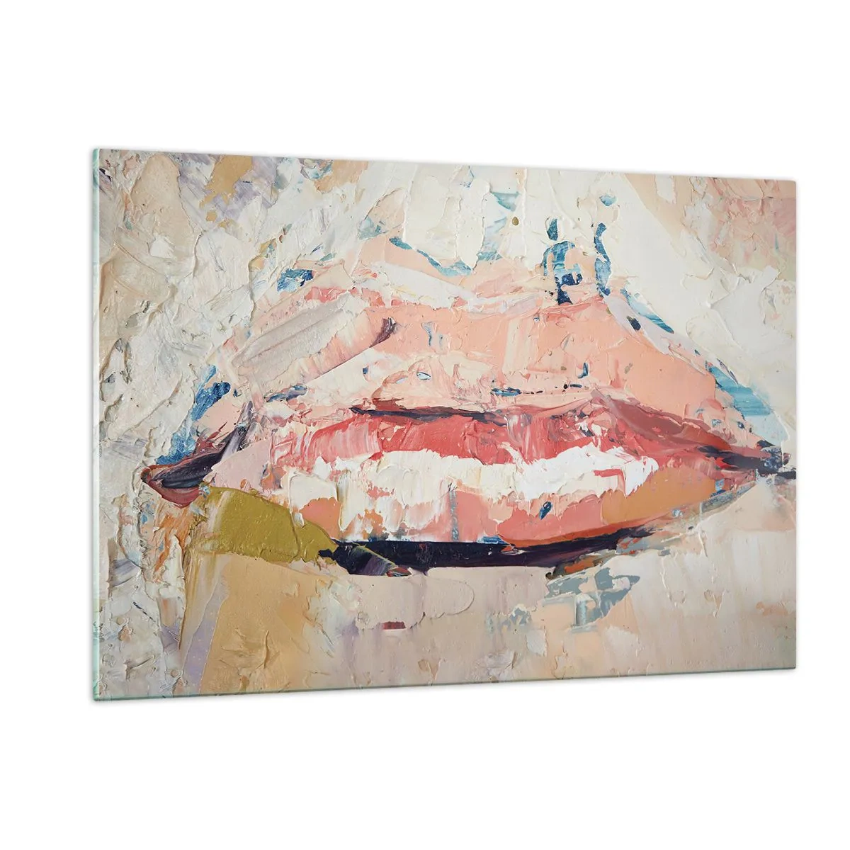 Obraz na szkle - Abstrakcyjny obraz ust w ekspresyjnej technice malarskiej - 120x80cm - Budzi zmysły - Nowoczesna dekoracja ścienna do salonu, kuchni i sypialni ARTTOR