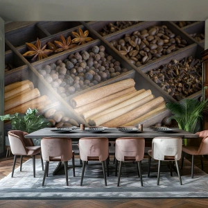 Fototapeta Premium Canvas - Skarbiec aromatów - Przyprawy, Kawa, Cynamon - 400x280 cm