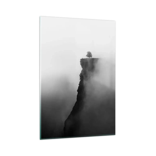 Obraz na szkle - Samotne drzewo na krawędzi klifu w otoczeniu mgły - 80x120cm - Na skraju świata - Nowoczesna dekoracja ścienna do salonu i sypialni ARTTOR