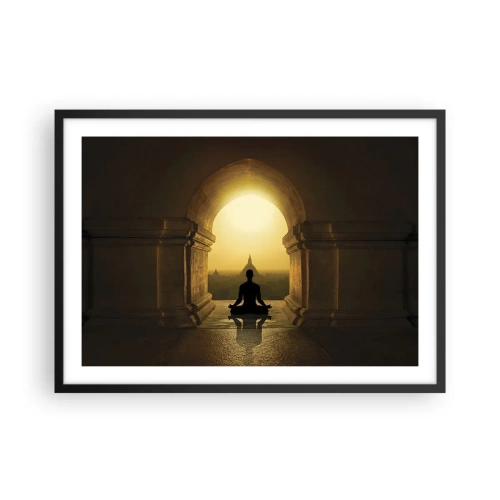 Plakat w czarnej ramie - Sylwetka medytującej osoby w świetle zachodzącego słońca - 70x50cm - Pełna harmonia - Nowoczesna dekoracja ścienna do salonu i sypialni ARTTOR
