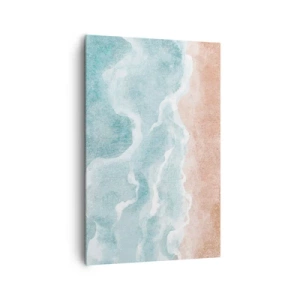 Obraz na płótnie - Abstrakcyjna plaża z falami w odcieniach błękitu i beżu - 80x120cm - Abstrakcja obłoczna - Nowoczesna dekoracja ścienna do salonu i sypialni ARTTOR