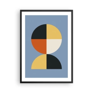 Plakat w czarnej ramie - Geometryczny motyw w kształcie koła i półkola na niebieskim tle - 50x70cm - Patrz i licz - Nowoczesna dekoracja ścienna do salonu i sypialni ARTTOR