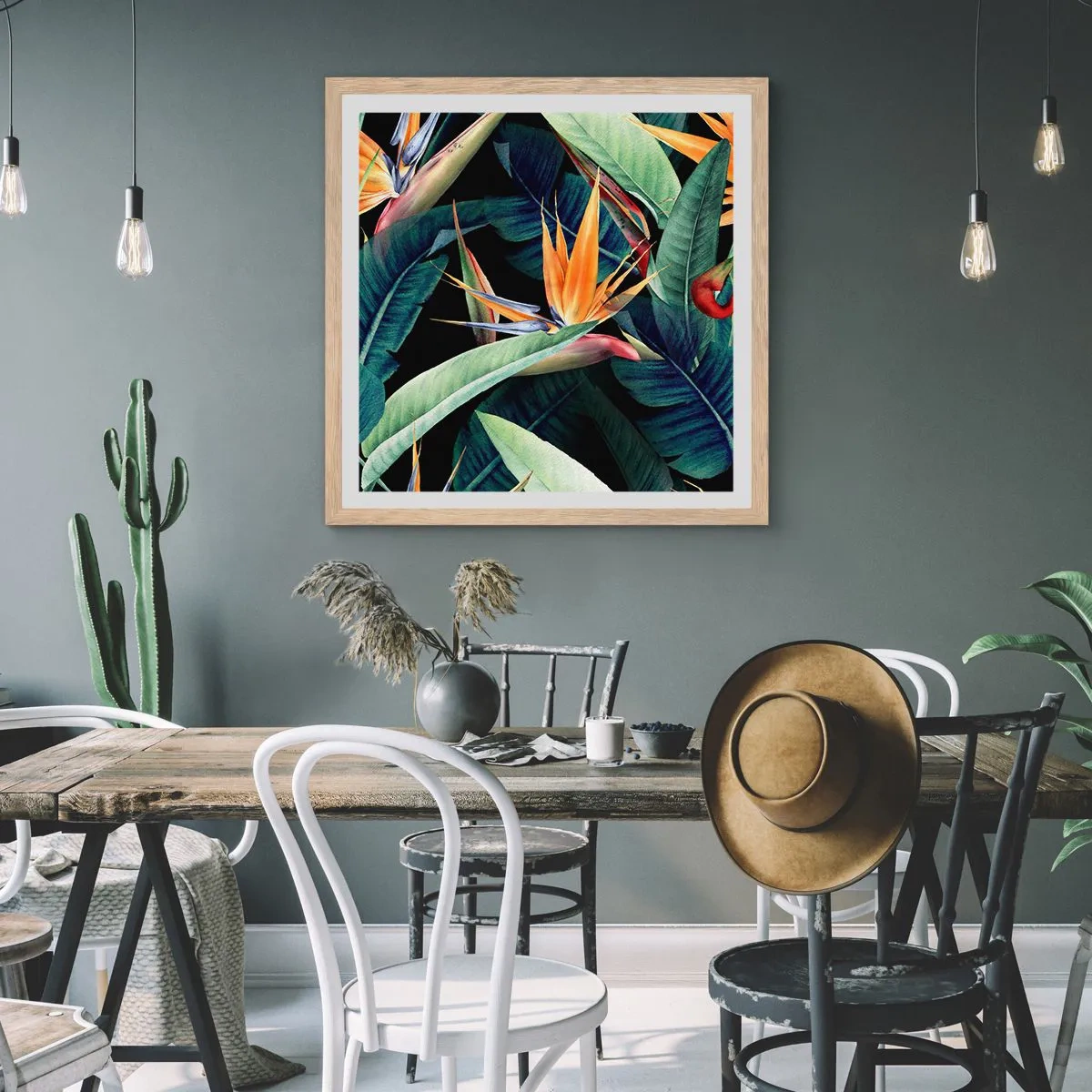Plakat w ramie jasny dąb - Płomienne kwiaty tropików - 30x30 cm