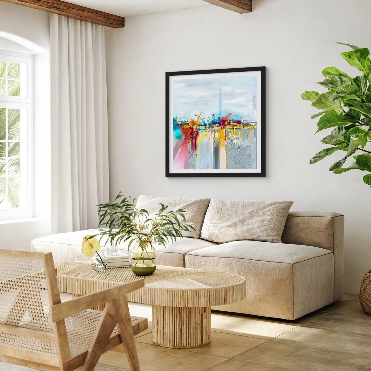 Plakat w czarnej ramie - Most radości nad rzeką życia - 60x60 cm