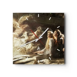 Zegar ścienny - Dwie kobiety w magicznej scenerii z eterycznymi efektami świetlnymi - 30x30cm - I stała się poezja - Nowoczesna dekoracja ścienna do salonu i sypialni ARTTOR