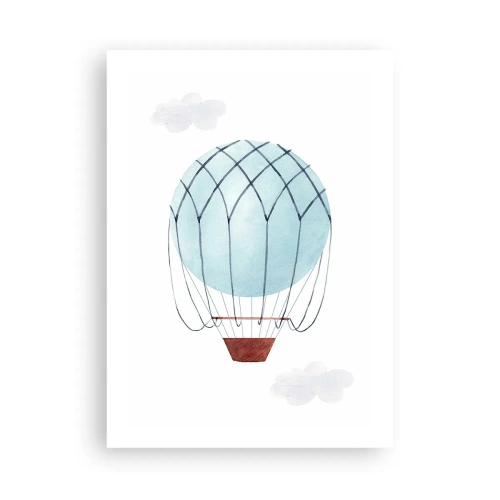 Plakat - Akwarelowy balon na gorące powietrze unoszący się wśród chmur - 50x70cm - Cały w chmurach - Nowoczesna dekoracja ścienna do salonu, kuchni i sypialni ARTTOR