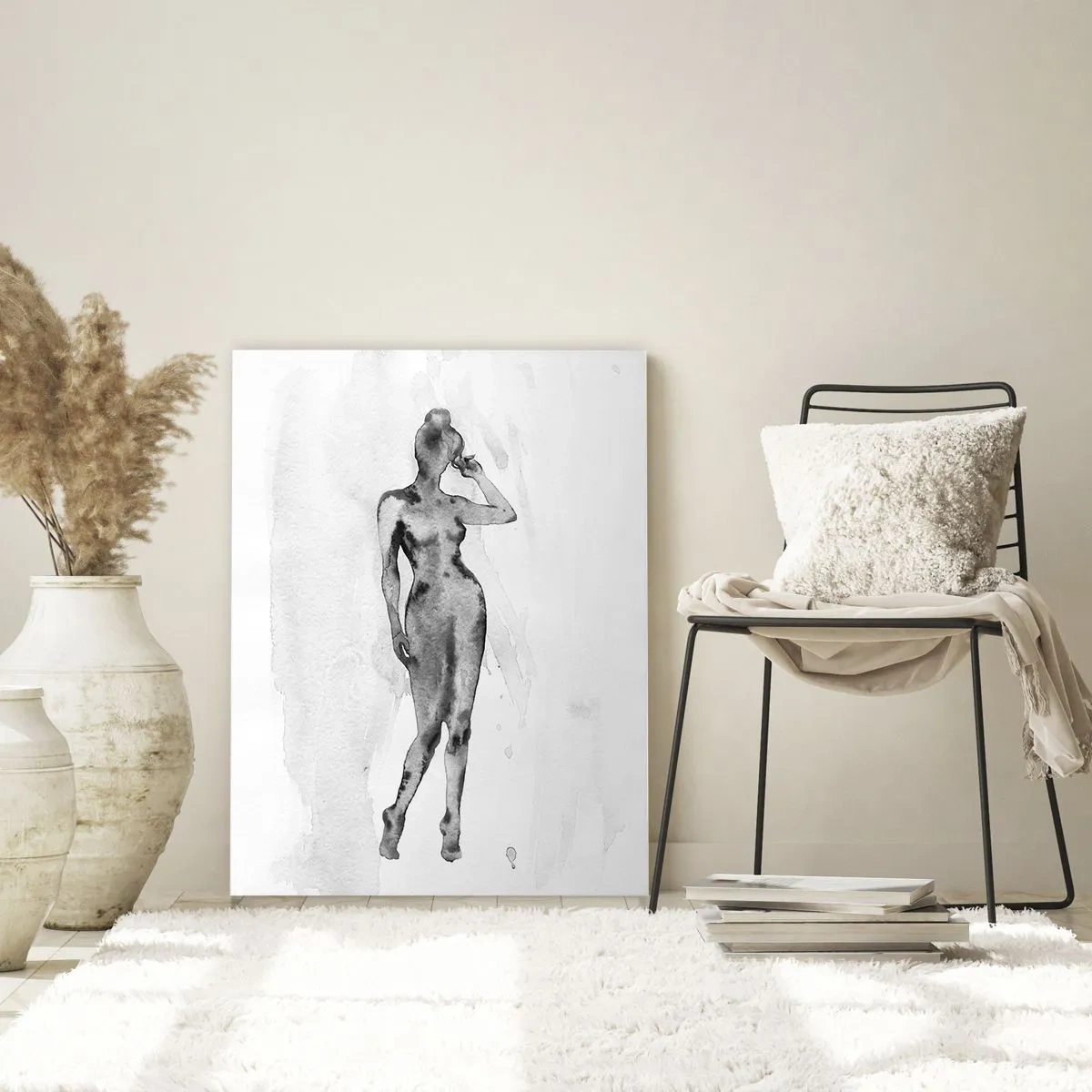 Obraz na szkle - Sylwetka kobiety w odcieniach szarości na białym tle - 50x70cm - Studium ideału kobiecości - Nowoczesna dekoracja ścienna do salonu, kuchni i sypialni ARTTOR