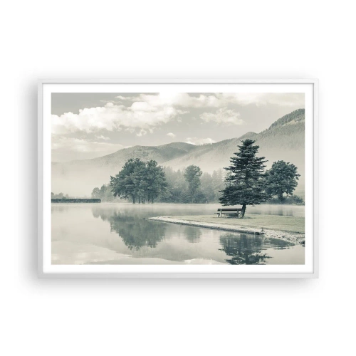 Plakat w białej ramie - Jezioro jeszcze śpi - 100x70 cm
