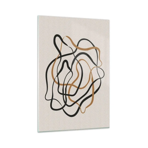 Obraz na szkle - Splątane linie w czerni i złocie na jasnym tle - 80x120cm - Wszystko się pokręciło - Nowoczesna dekoracja ścienna do salonu i sypialni ARTTOR