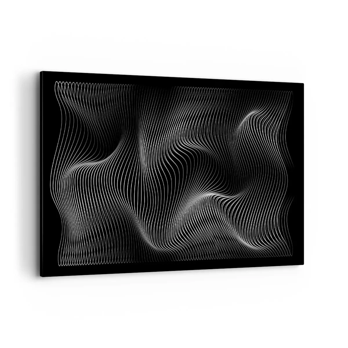 Obraz na płótnie - Abstrakcyjne białe linie na czarnym tle - 120x80cm - Taniec światła w przestrzeni - Nowoczesna dekoracja ścienna do salonu, kuchni i sypialni ARTTOR