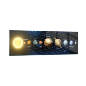 Obraz na szkle - Schemat układu słonecznego z planetami i słońcem - 160x50cm - Jedna z dziesięciu - Nowoczesna dekoracja ścienna do salonu i sypialni ARTTOR
