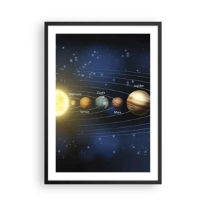 Plakat w czarnej ramie - Układ Słoneczny z planetami na tle gwiazd - 50x70cm - Jedna z dziesięciu - Nowoczesna dekoracja ścienna do salonu i sypialni ARTTOR