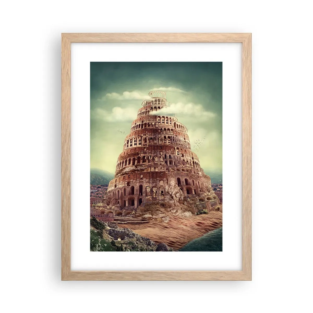 Plakat w ramie jasny dąb - Wieża Babel - 30x40 cm