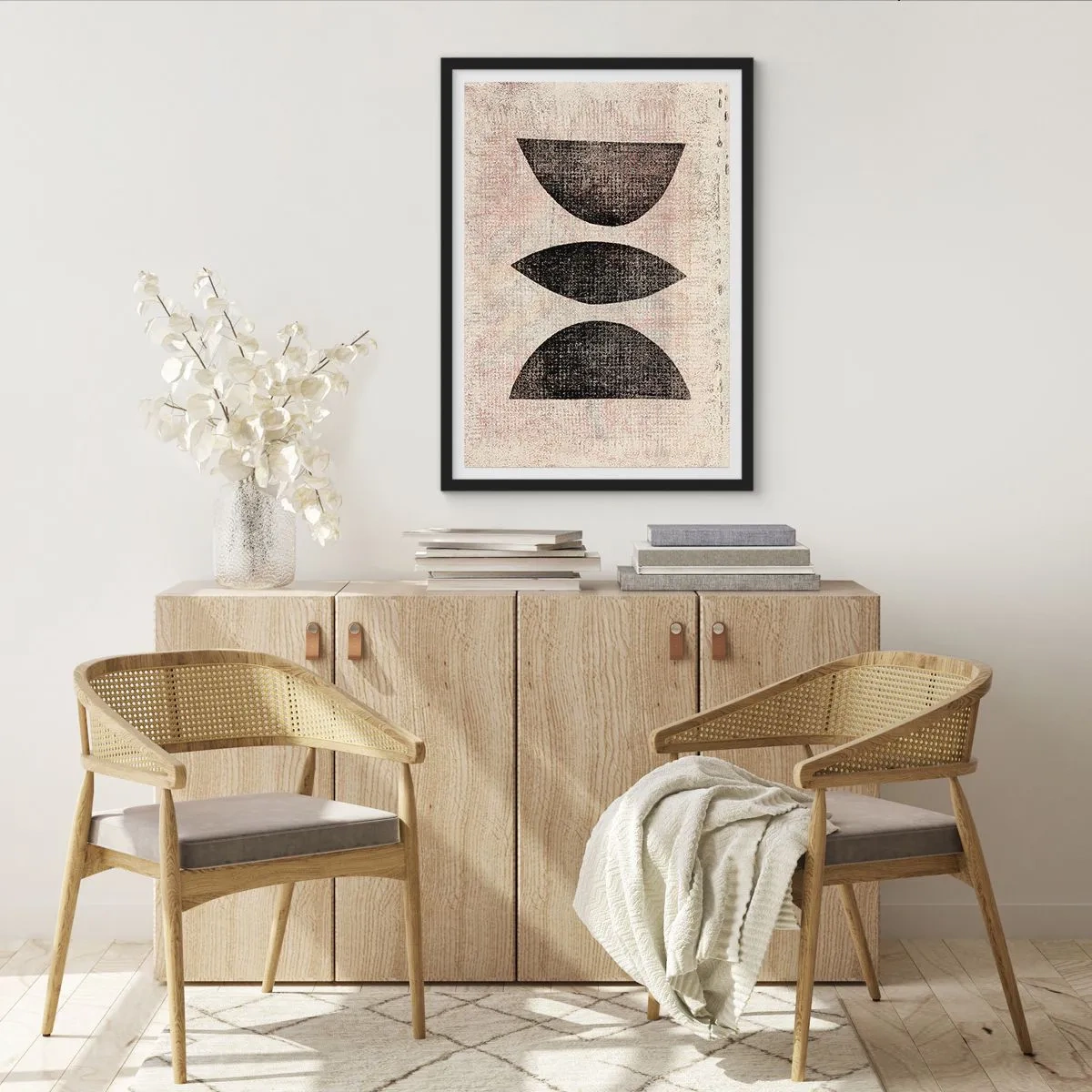 Plakat w czarnej ramie - Geometryczna abstrakcja w stylu vintage - 50x70cm - Etniczna abstrakcja - Nowoczesna dekoracja ścienna do salonu i sypialni ARTTOR